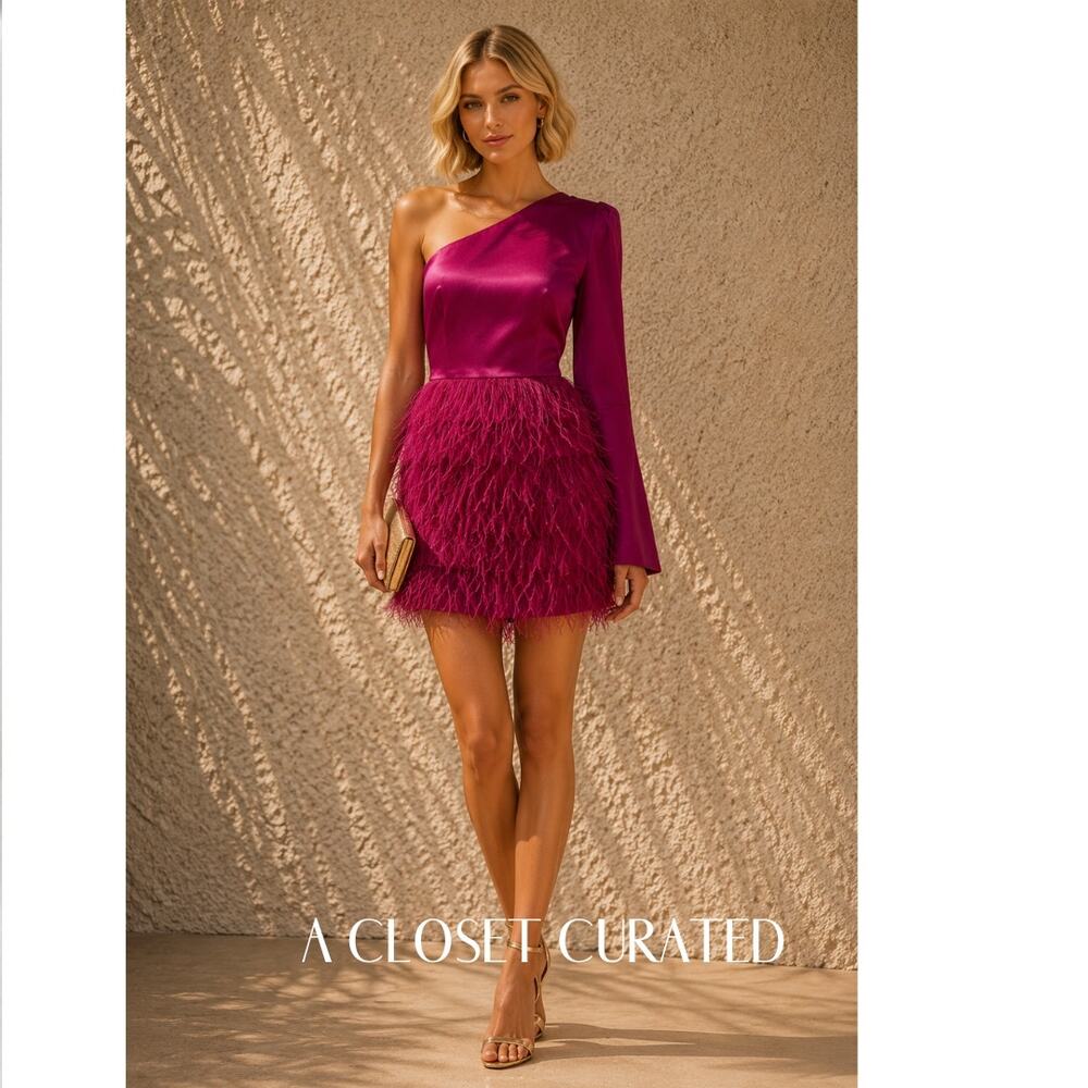 Liv Foster Feather Trimmed Mini Dress 8 Pink